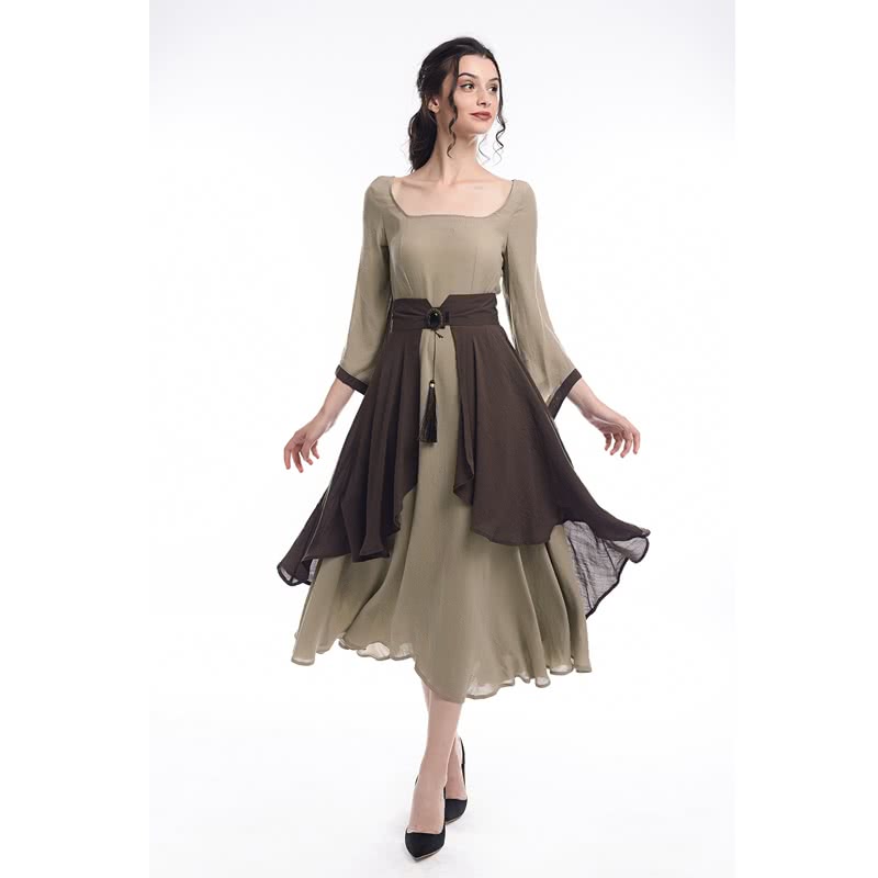Retro Linen Long Dress and Waist Skirt Cosplay Costumes