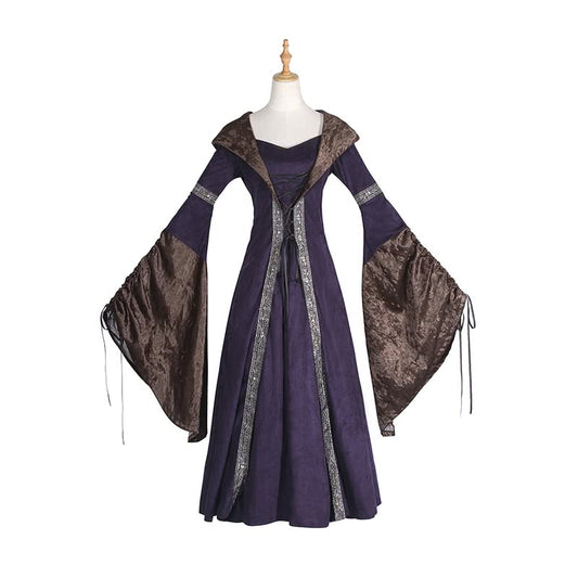 Retro Polyester Suede Gorgeous Wide Sleeves Long Dress