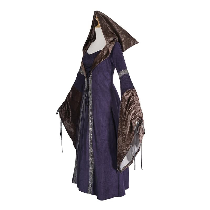 Retro Polyester Suede Gorgeous Wide Sleeves Long Dress