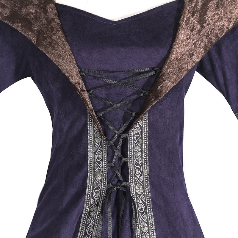 Retro Polyester Suede Gorgeous Wide Sleeves Long Dress