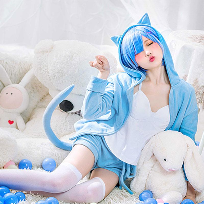 ReZERO -Starting Life in Another World Rem Ram Cat Pajamas 2 Colors Daily Cosplay Costume