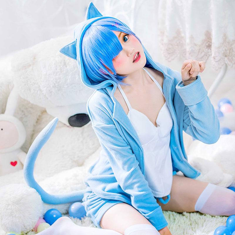 ReZERO -Starting Life in Another World Rem Ram Cat Pajamas 2 Colors Daily Cosplay Costume
