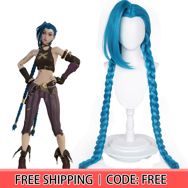 【In Stock】130cm Anime LOL Arcane Jinx Blue Cosplay Wigs