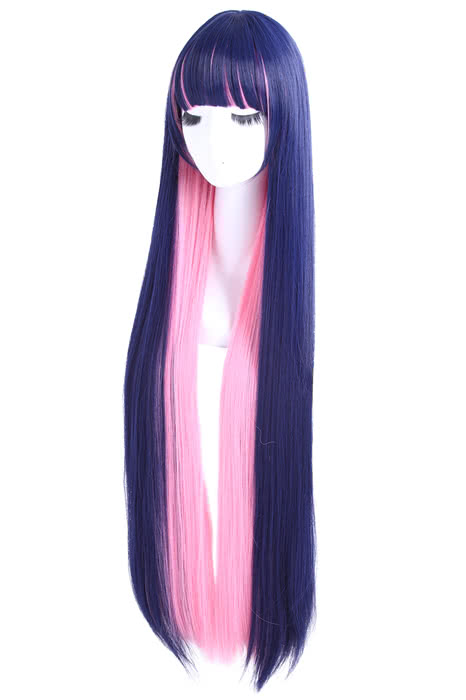 Panty & Stocking with Garterbelt Anarchy Stocking Long Straight Indigo Pink Cosplay Wigs