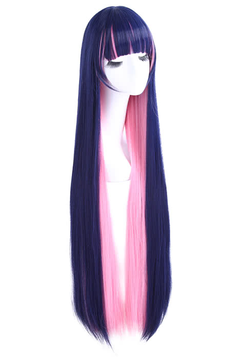 Panty & Stocking with Garterbelt Anarchy Stocking Long Straight Indigo Pink Cosplay Wigs