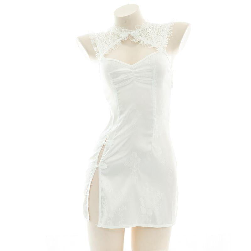 Sexy Backless White Lace Cheongsam Cosplay Costume