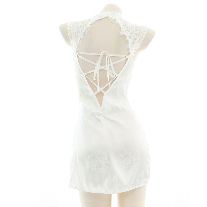 Sexy Backless White Lace Cheongsam Cosplay Costume