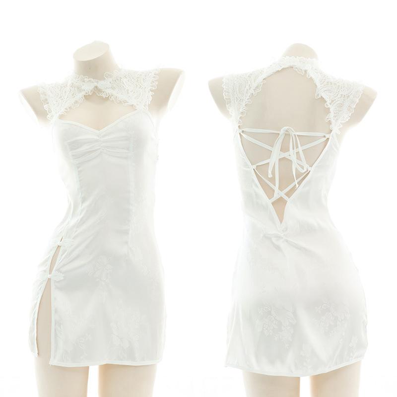 Sexy Backless White Lace Cheongsam Cosplay Costume