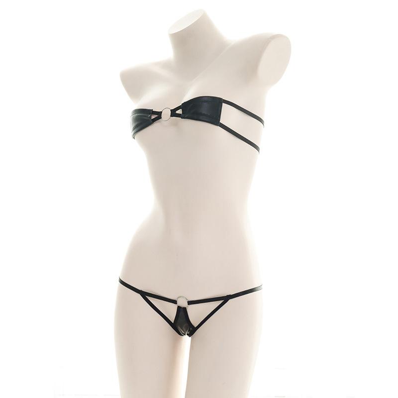 Sexy Black Leather Bikini Cosplay Costume