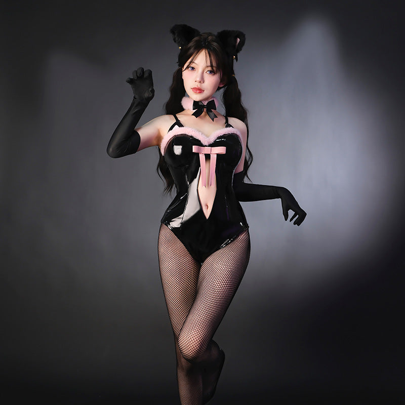 Sexy Black Mixed Pink Bunny Girl Cosplay Costume