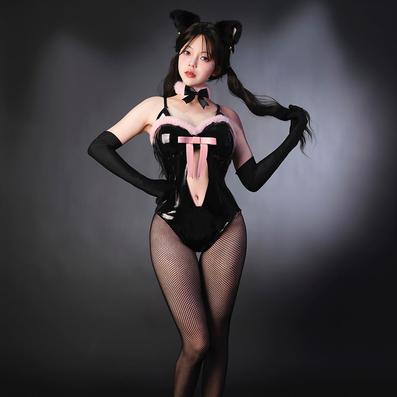 Sexy Black Mixed Pink Bunny Girl Cosplay Costume