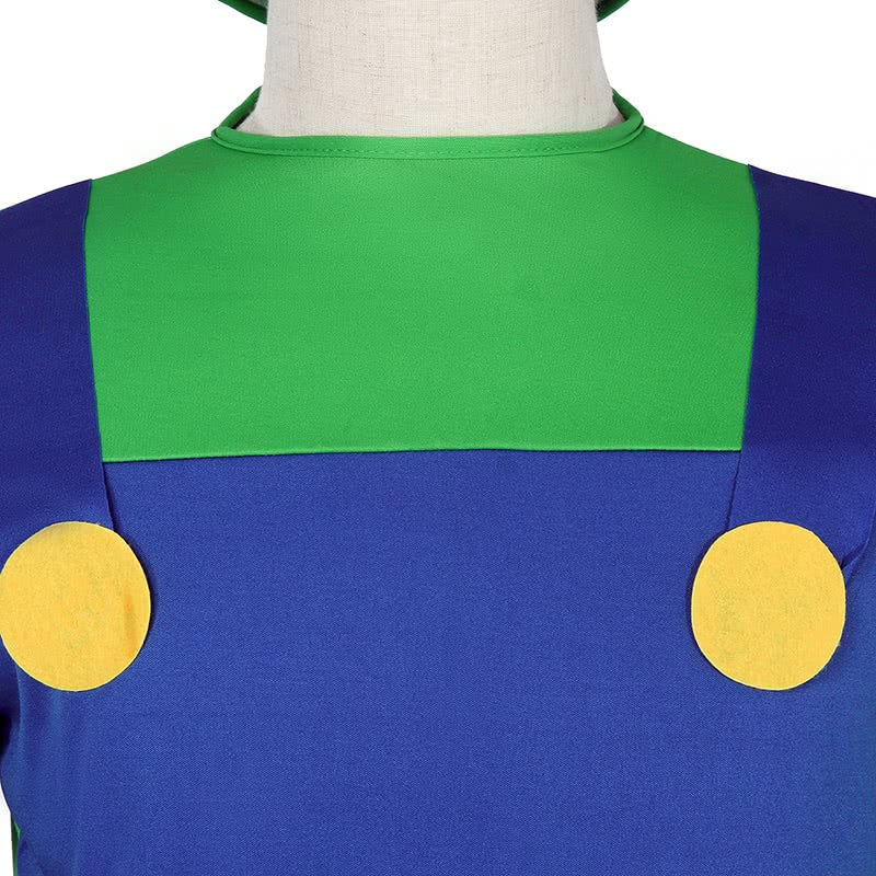 Super Mario Bros Luigi Mario Fancy Dress Party Green Plumber Costume