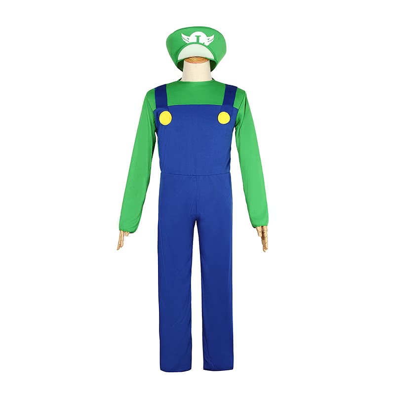 Super Mario Bros Luigi Mario Fancy Dress Party Green Plumber Costume