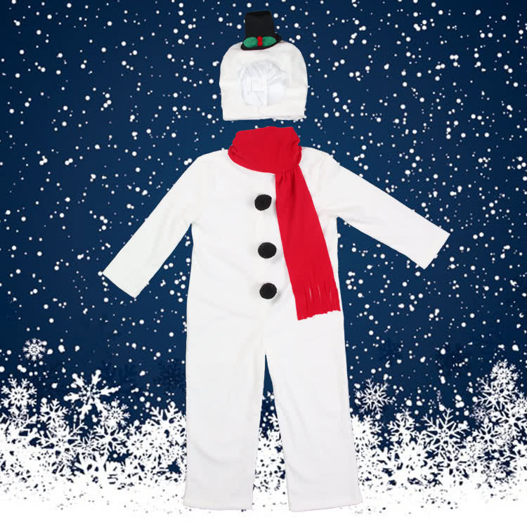 2015 New Style White Children Christmas Costume with Red Copper-nose Snowman Suit