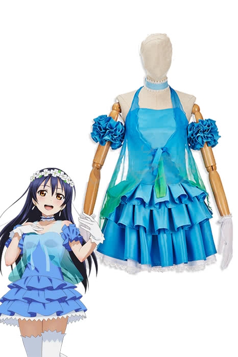 Love Live! Yume No Tobira Umi Sonoda Blue Mixed Green Anime Coaplay Dress
