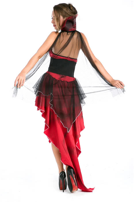 Sexy hot popular Womens Vampire Halloween costume Red dress with black gauze