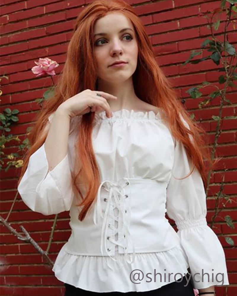 Vintage Long Sleeve Shirt Strapless Shoulder Cosplay Costume