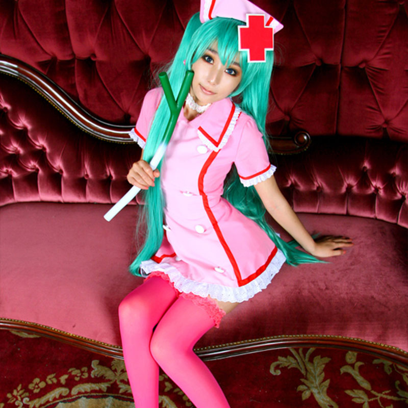 Hatsune Miku  Nurse Role Play Pink Short Dress Anime Cosplay Costume
