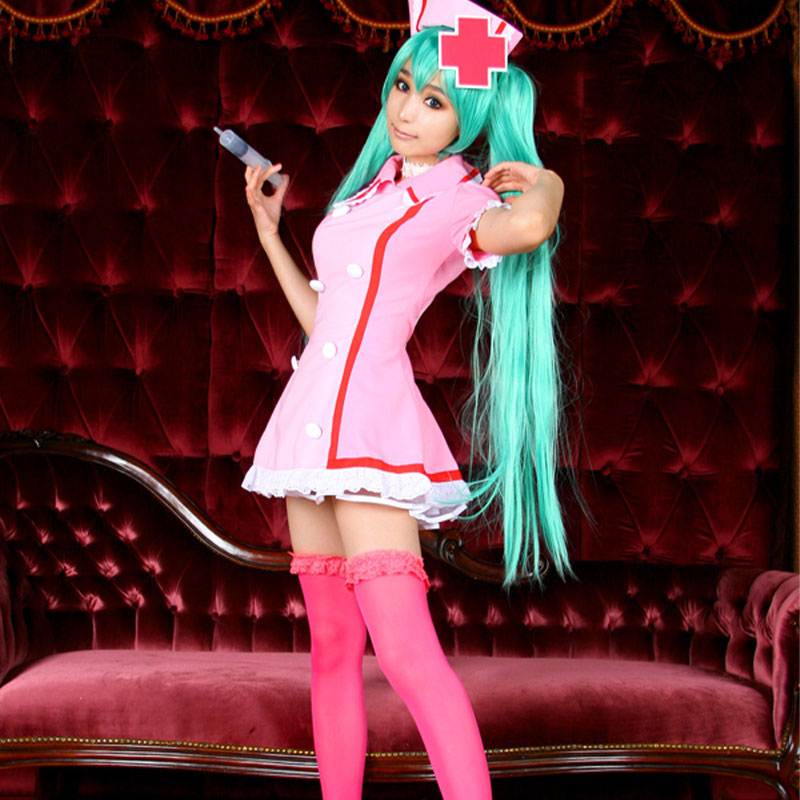 Hatsune Miku  Nurse Role Play Pink Short Dress Anime Cosplay Costume