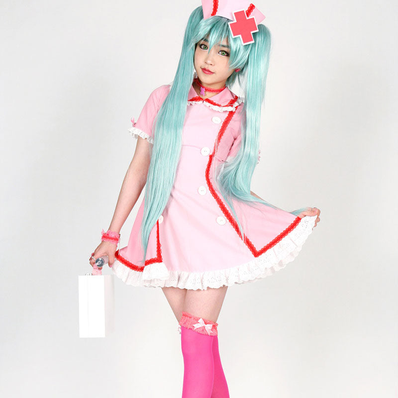 Hatsune Miku  Nurse Role Play Pink Short Dress Anime Cosplay Costume