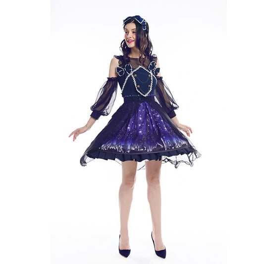 Women Girl Lolita Starry Luxury Chiffon Print Dress