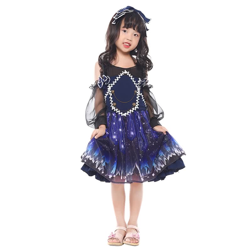 Women Girl Lolita Starry Luxury Chiffon Print Dress