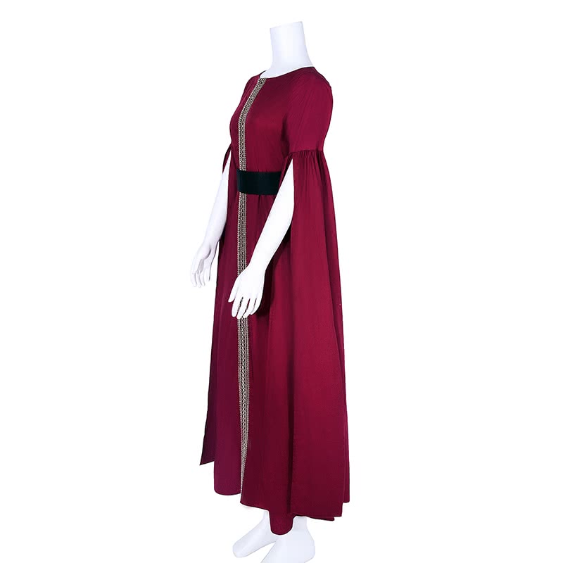 Women Girl Pure Cotton Retro Elegant Red Long Dress