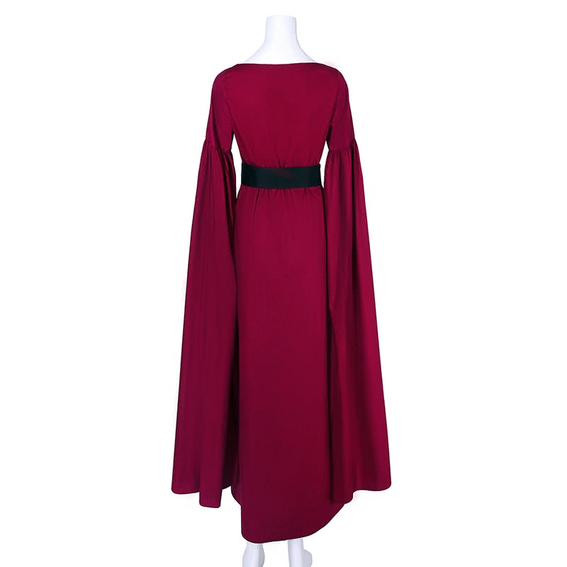 Women Girl Pure Cotton Retro Elegant Red Long Dress