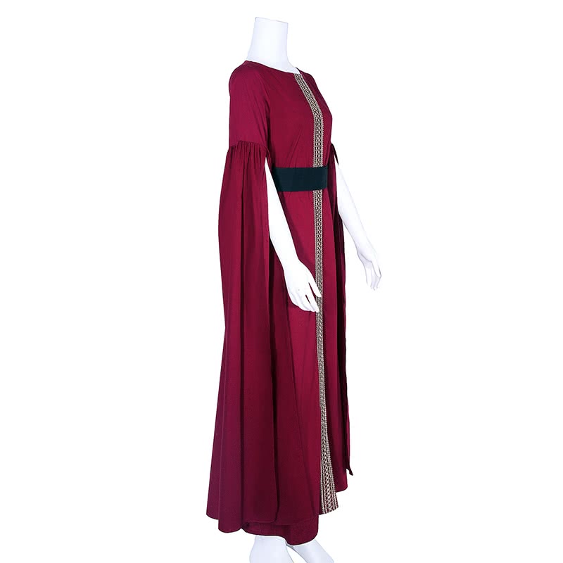 Women Girl Pure Cotton Retro Elegant Red Long Dress