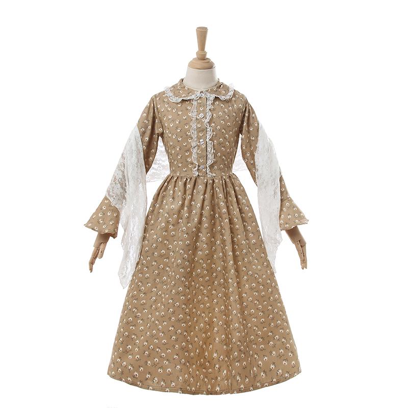 Women Renaissance Victorian Medieval Long Floral Dress With Shawl