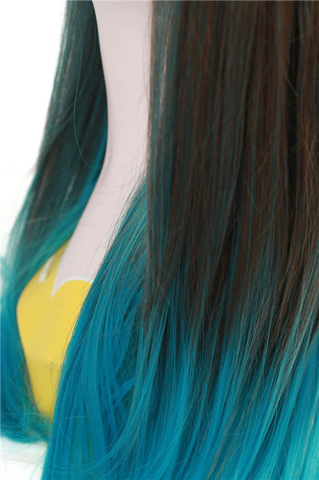 60cm Long Cosplay Wig Mixed Color Blue Straight Fade Women Hair