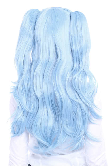 70cm Long Sky Blue Fashion Straight Clip Ponytail Wig