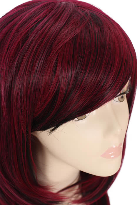 50cm Long Straight Mixed Wine Red And Black Cosplay Wig