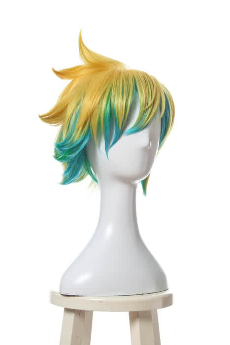 League Of Legends Star Guardian Ezreal Short Golden Mixed Blue Game Cosplay Wigs