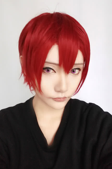 Free!Eternal Summer Rin Matsuoka Claret-red Short Straight Cosplay Wigs