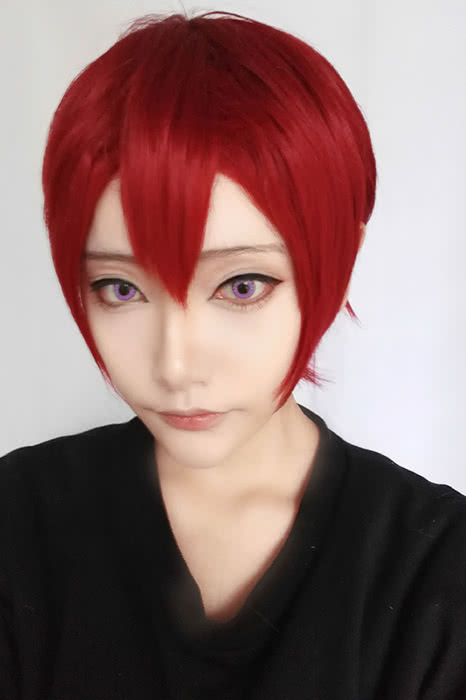 Free!Eternal Summer Rin Matsuoka Claret-red Short Straight Cosplay Wigs