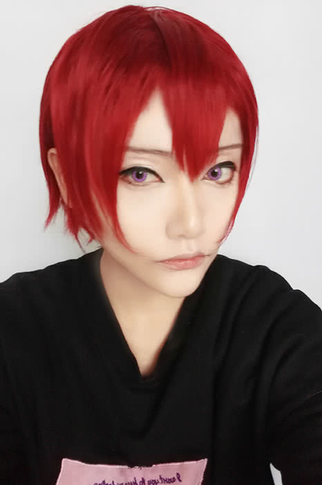 Free!Eternal Summer Rin Matsuoka Claret-red Short Straight Cosplay Wigs