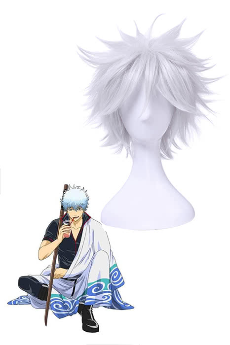 35cm Silver Gray Short Gintama Sakata Gintoki Cosplay Wig