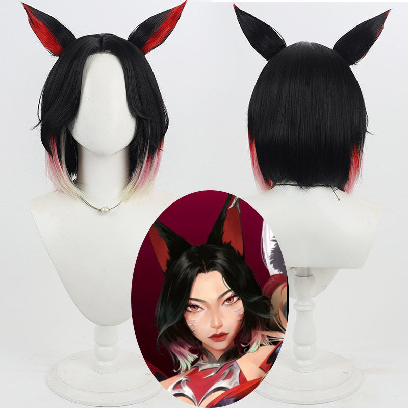 Rolecosplay LOL K/DA Firestarter Ahri Black Red Gradient Short Cosplay Wig