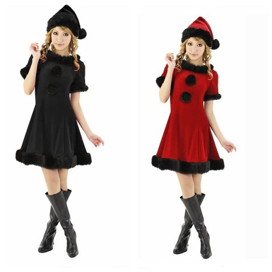 Tow colors Christmas costumes beautiful dress short sleeve uniform