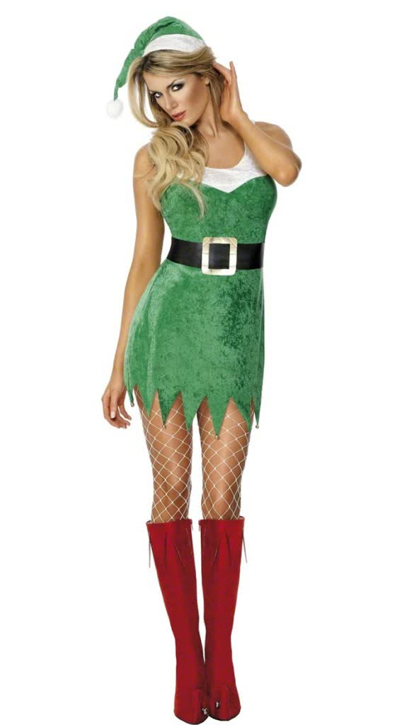Green Christmas costumes sexy dress for women with black belt