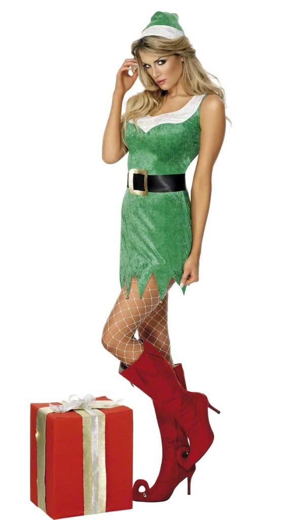 Green Christmas costumes sexy dress for women with black belt