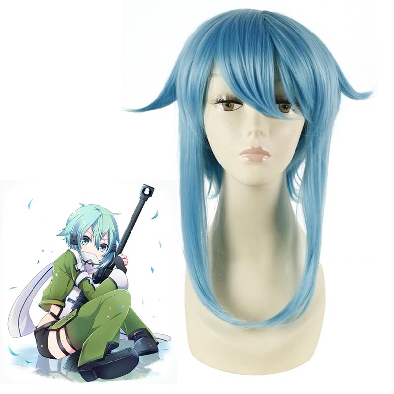 48CM Medium Sword Art Online Asada shino Blue Cosplay Wig