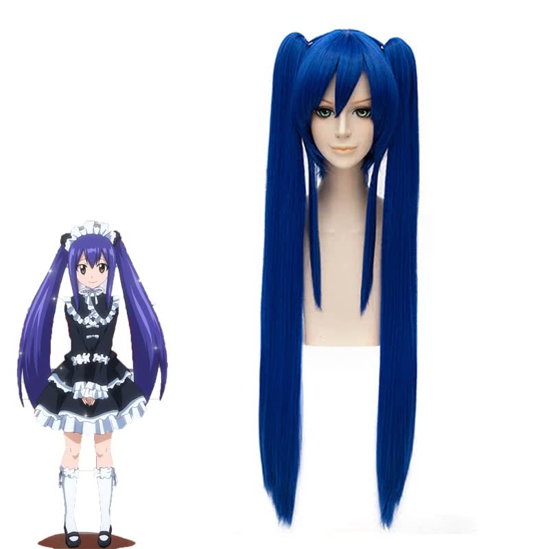 100cm Blue Bunches Straight Fairy Tail Wendy Marvell Cosplay Wig