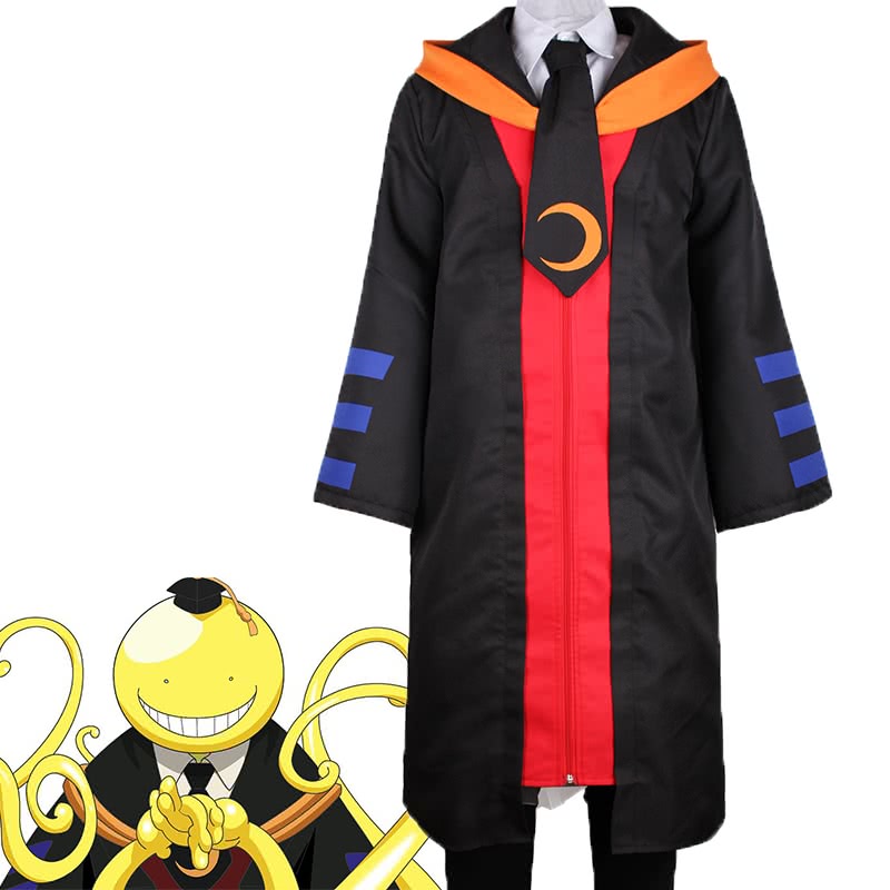 Black Hooded Robe with Red Panel and Orange Trim