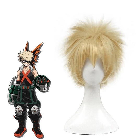 BNHA MHA Katsuki Bakugo Anime Cosplay Wigs Blonde Short Synthetic Hair Wigs