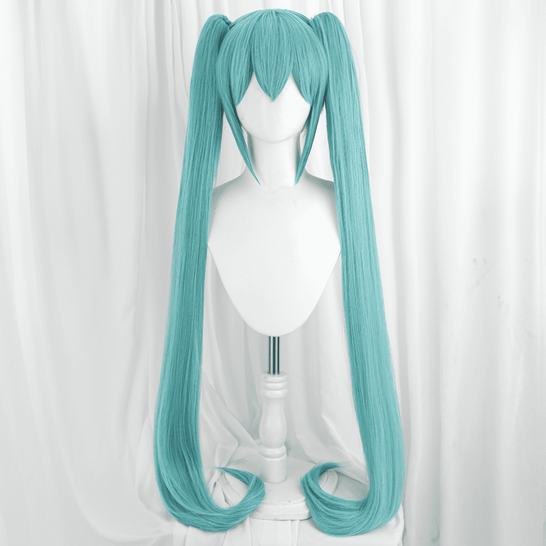 120cm Miku Supper Long Green Cosplay Wigs Straight Clip on Ponytails Full Hair