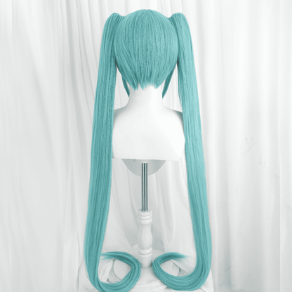 120cm Miku Supper Long Green Cosplay Wigs Straight Clip on Ponytails Full Hair