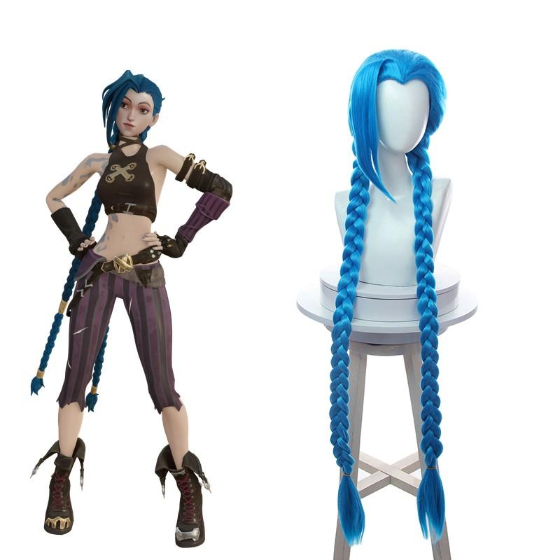 130cm Anime LOL Arcane Jinx Blue Cosplay Wigs