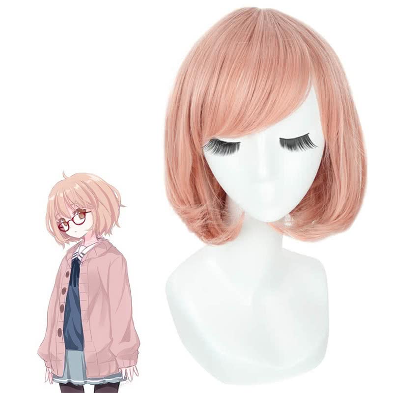 Beyond the Boundary Mirai Kuriyama 30cm Short Cosplay Wig Pink Women Anime Straight  Party Full Hair